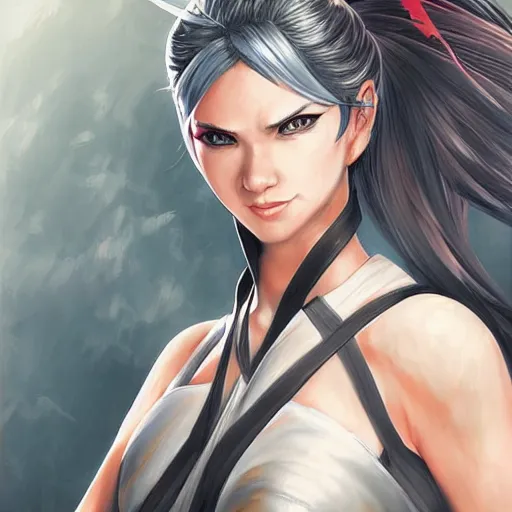 Prompt: portrait of badass female ninja, staring intensely at the camera, medium shot, highly detailed, digital art, Japanese themed, art by rossdraws and Artgerm.