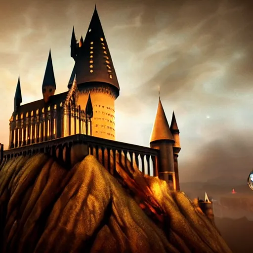 Image similar to hogwarts castle with fireworks and wizards flying on brooms in the night sky, volumetric lighting, 8 k octane beautifully detailed render, post - processing, extremely hyper - detailed, intricate, epic composition, cinematic lighting, masterpiece, trending on artstation, detailed detailed detailed, masterpiece, stunning art by anders zorn, wonderful masterpiece by greg rutkowski, beautiful cinematic light,