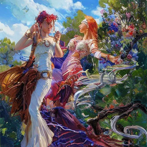 Image similar to the cirrus cloud tribe has brought gifts to our village, fantasy splash art by Michael Garmash, Donato Giancola