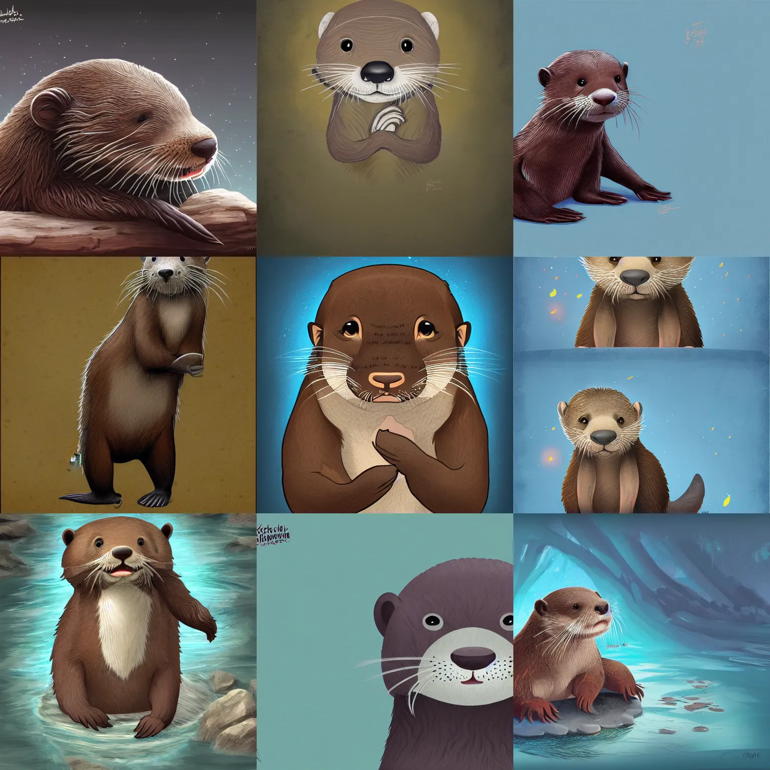Prompt: cute otter, naranbaatar ganbold, concept art, digital, highly detailed, eddotorial illustration, matte print