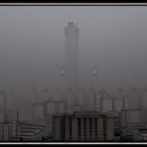 Image similar to pyongyang, fog, in the style of ghost in the shell by mamoru oshii