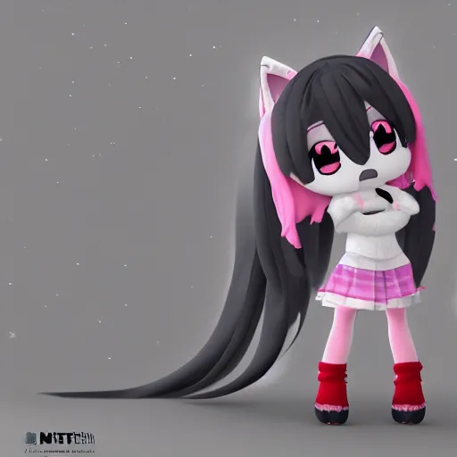 Image similar to cute fumo plush of a popstar wolf girl, anime girl, idol, tomboy, artstation, bubblegum pop, black and white, snowing, canine, v sign, vray