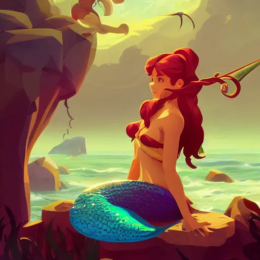 Image similar to painting mermaid treasure on sea of thieves game avatar hero smooth face median photoshop filter cutout vector, behance hd by jesper ejsing, by rhads, makoto shinkai and lois van baarle, ilya kuvshinov, rossdraws global illumination