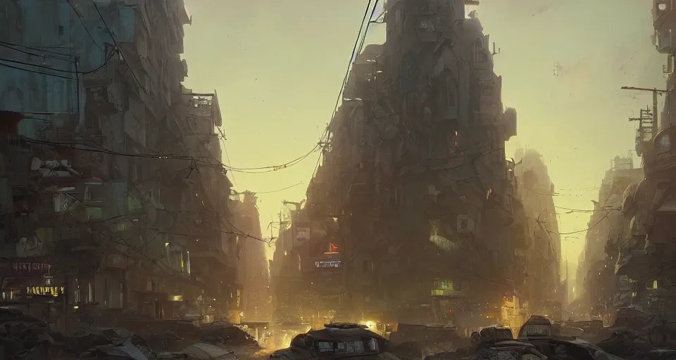 Prompt: landscape, Massive earthquak destroying a town street, dramatic lighting, cinematic, by WLOP, eddie mendoza, simon stålenhag, raphael lacoste, extremely high detail, photo realistic, cinematic lighting, post processed, concept art, trending on artstation, matte painting