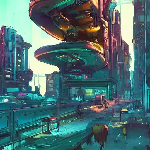 Prompt: science fiction city, borderlands 3 concept art, llustration, cyberpunk dark fantasy art, gta 5 cover, official fanart behance hd artstation by jesper ejsing, by rhads, makoto shinkai and lois van baarle, ilya kuvshinov, ossdraws