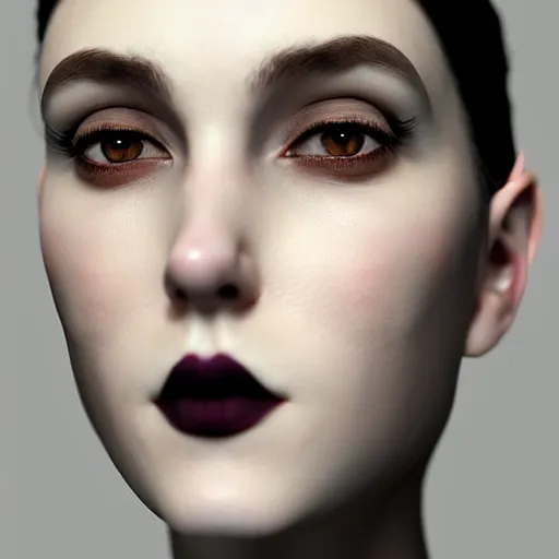 Image similar to portrait of a dignified feminine beautiful young pale goth lady, unique and novel, photorealistic, sublime, 16k, smooth, sharp focus, cgsociety, trending on ArtStation, volumetric lighting