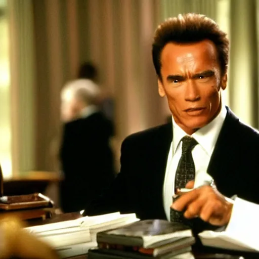 Image similar to a still from the 2001 TV Show The West Wing Starring Arnold Schwarzenegger