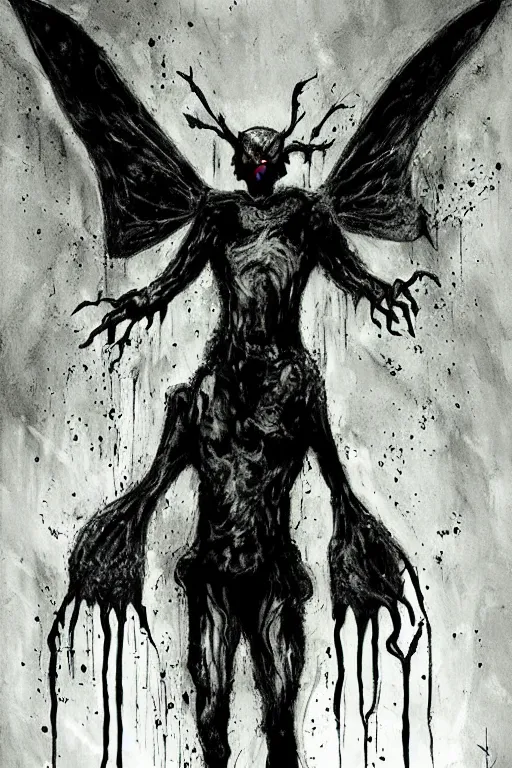 Image similar to mad horror painting of mothman by ben templesmith