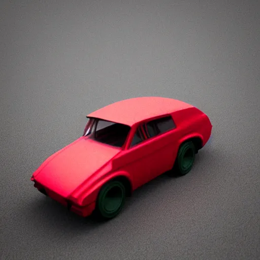 Image similar to blade runner style, small red car, 3d