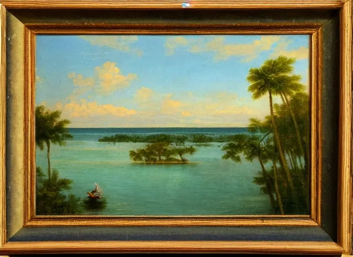 Image similar to florida keys in the style of hudson river school of art, oil on canvas