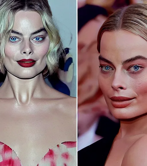 Image similar to margot robbie made of zits, pimples and furuncles, realism amazing detail, sharp