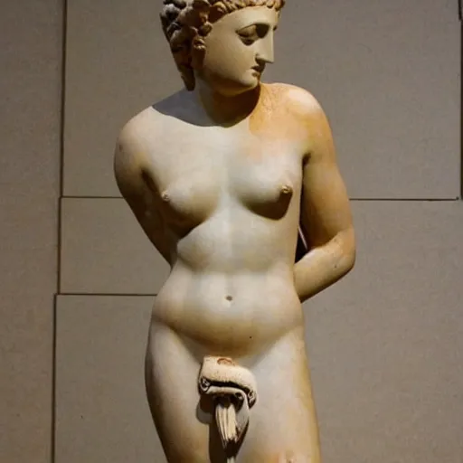 Prompt: Ancient Greek statue of Aphrodite painted with beautiful calligraphy