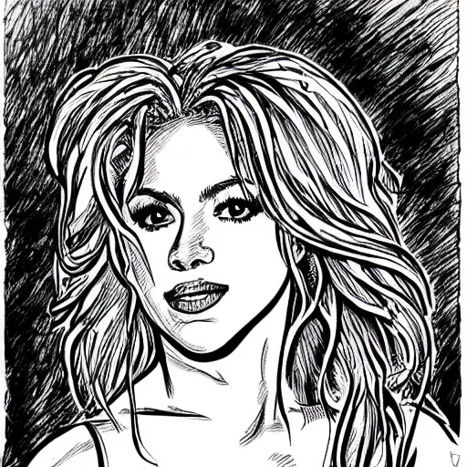 Prompt: portrait of shakira in the style of marc silvestri pen and ink drawing, high detail