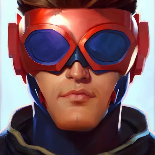 Image similar to greg manchess portrait painting of scott summers aka cyclops as overwatch character, medium shot, asymmetrical, profile picture, organic painting, sunny day, matte painting, bold shapes, hard edges, street art, trending on artstation, by huang guangjian and gil elvgren and sachin teng