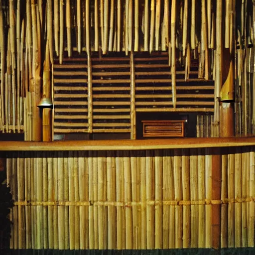 Prompt: mid century tiki bar empty with no people. bamboo. highly detailed retro 3 5 mm photo.