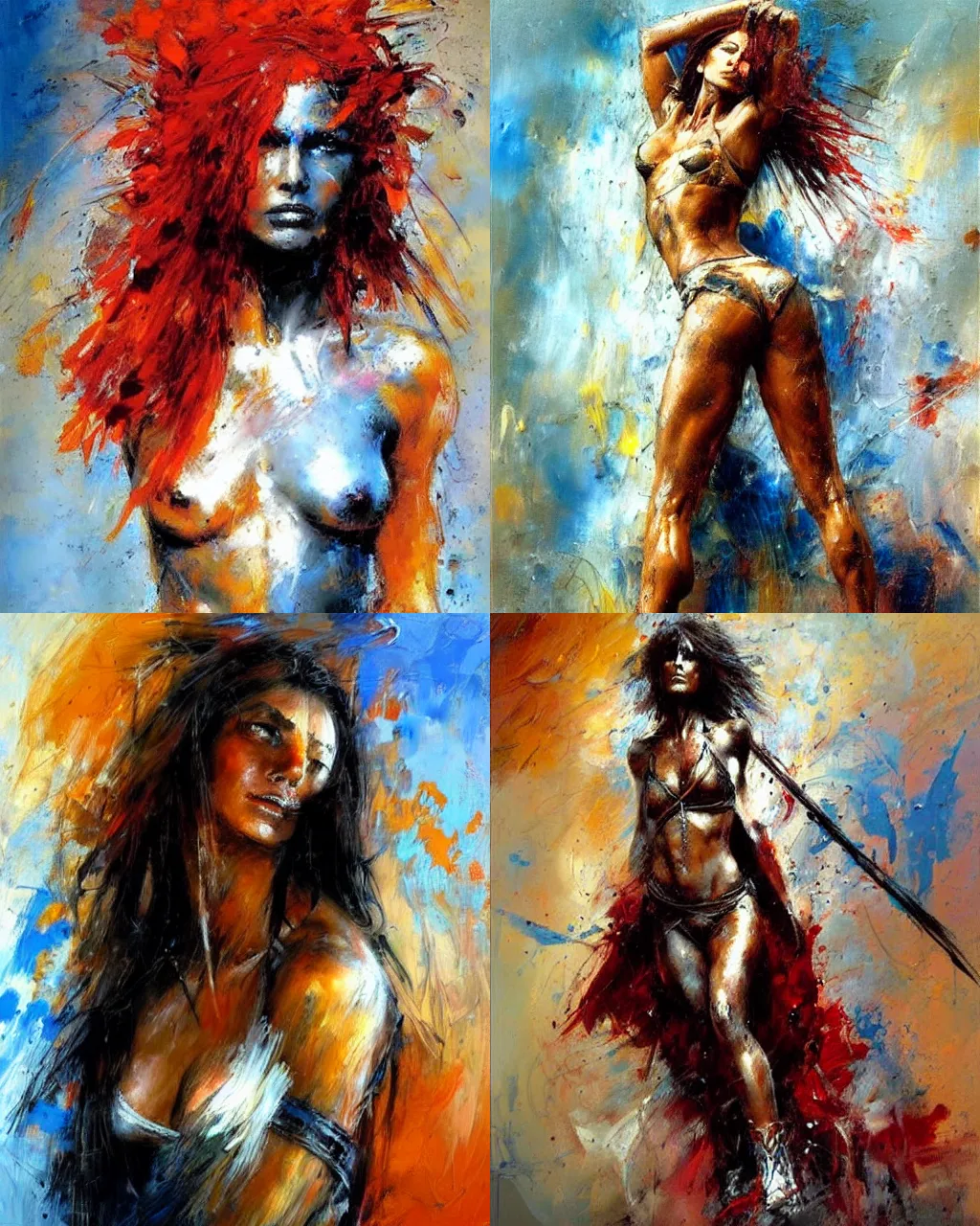 Prompt: woman warrior by henry asencio, masterpiece, painting, brush strokes, vivid