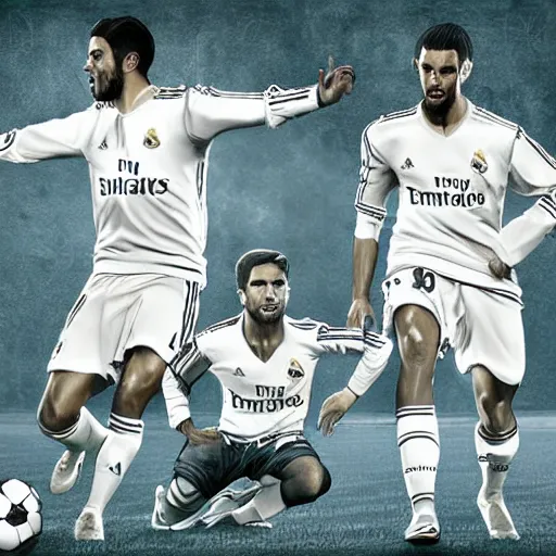 Image similar to Real Madrid football players drawn as football gods. unreal 5. Award-winning. Realistic. High detail. Soccer. Digital art.