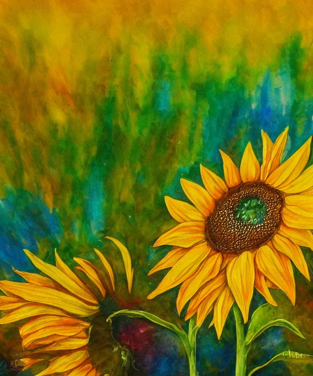 Prompt: a lonely single sunflower, water painting, sun rays, intricate, colorful, highly detailed, perfect composition, soft tones