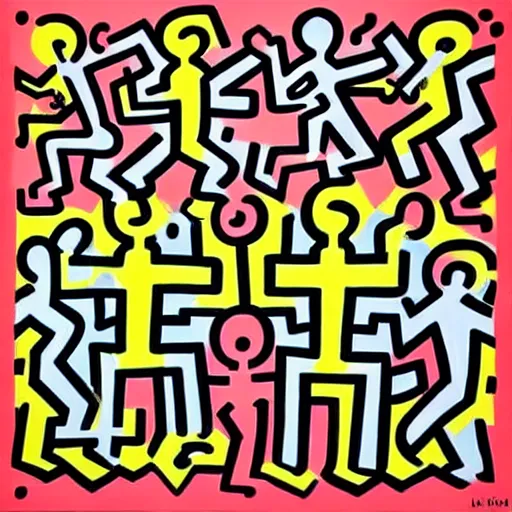 Image similar to pop art stick figures, in style by keith haring