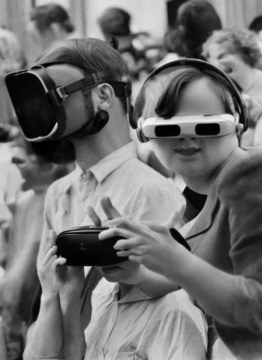 Image similar to 1 9 5 0 people using a vr headset by vivian maier. professional photography.