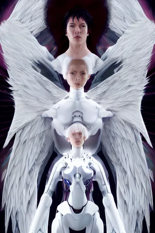 Image similar to white arc-angel with mystic robotic wings, akira, ghost in the shell, 2077, ultra detailed, digital art, 8k ,character ,realistic, portrait, hyperrealistic