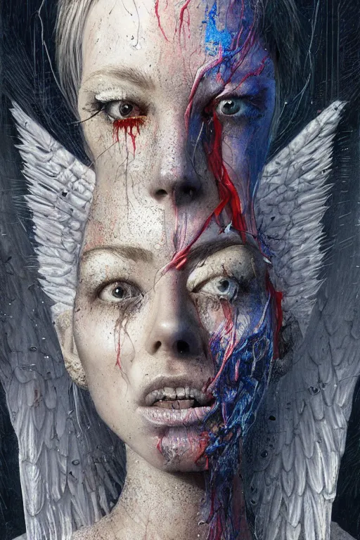 Image similar to a biblically accurate angel beautiful and terrifying,melting,viscous sinew,full character design,8k,by Stanley Artgermm,Tom Bagshaw,Greg Rutkowski,Carne Griffiths,Ron English,Linsey Levendall,Giger,trending on DeviantArt,face enhance,hyper detailed,minimalist,horror,full of colour,cinematic,dynamic lighting