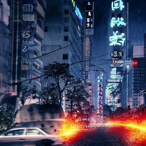 Image similar to giant panda destroying tokyo in the style of the movie godzilla, cinematic lighting framing and shadows