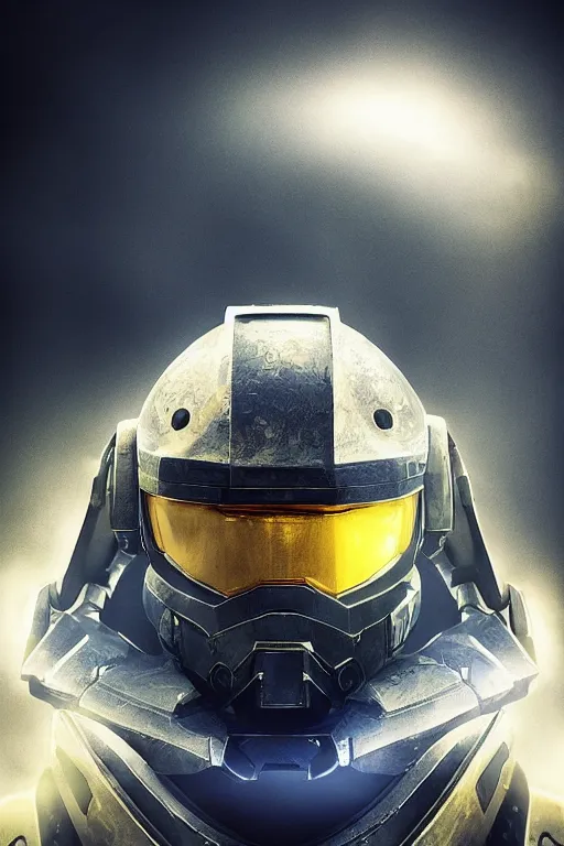 Image similar to robot ninja mask helmet halo master chief radiating a glowing aura global illumination ray tracing hdr fanart arstation by ian pesty and katarzyna da „ bek - chmiel