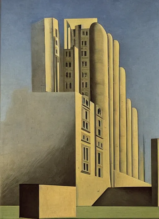 Prompt: a painting of an aldo rossi building by giorgio de chirico