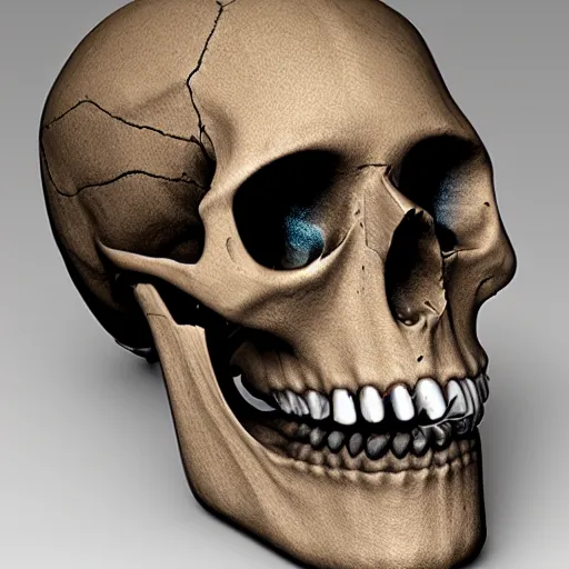 Image similar to real human skull with circluar digital eyes