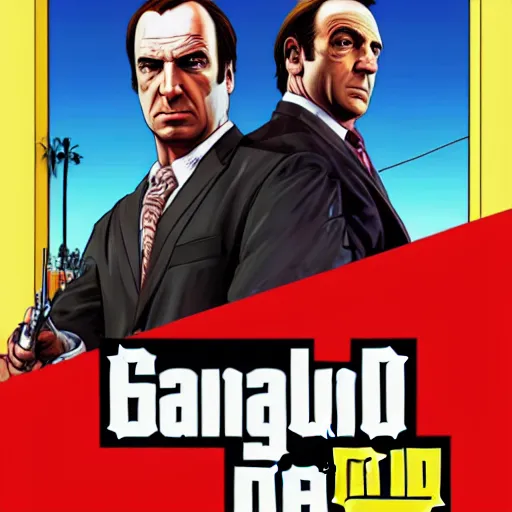 Image similar to Saul Goodman GTA V, cover art by Stephen Bliss,