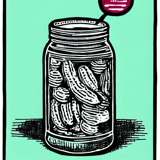 Image similar to a risograph of a pickle jar