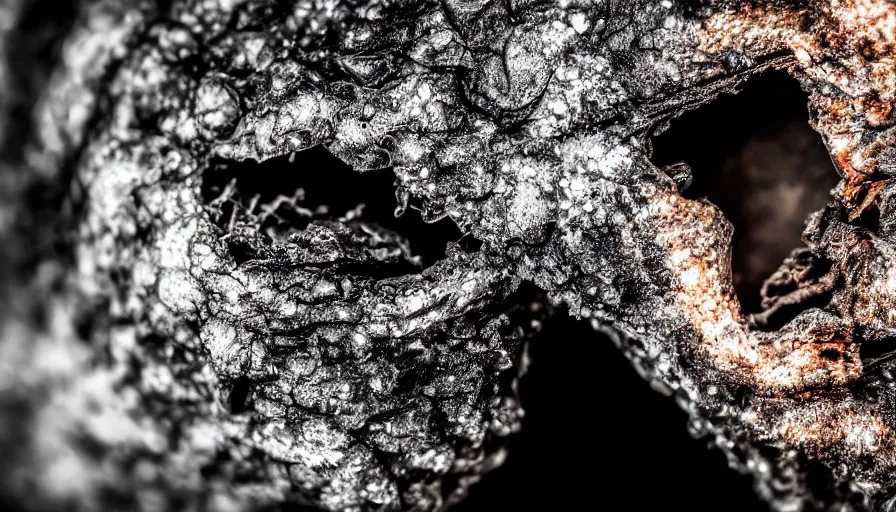 Prompt: a macro photo of a jaw crumbling from fire, ultra detailed, hd, 4 k concept photo