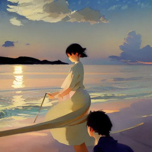 Prompt: NIGHT SEA, by studio ghibli painting,by Joaquin Sorolla rhads Leyendecker, by Ohara Koson and Thomas, cloud