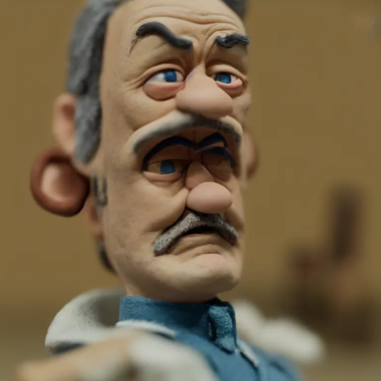 Image similar to a cinematic film still of a claymation stop motion film starring bill murray, portrait, shallow depth of field, 8 0 mm, f 1. 8