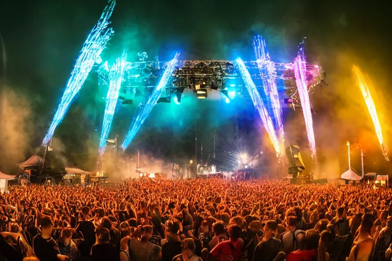 Image similar to techno festival in helsinki in hot summer night, beautiful, cinematic multicolor lighting, photorealistic, hyperrealistic, highly detailed, close - up, high resolution, 4 k