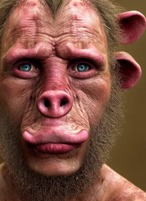 Image similar to closeup portrait of a pigman, depth of field, zeiss lens, detailed, symmetrical, centered, fashion photoshoot, by Annie Leibovitz and Steve McCurry, David Lazar, Jimmy Nelsson, Breathtaking, 8k resolution, extremely detailed, beautiful, establishing shot, artistic, hyperrealistic, beautiful face, octane render