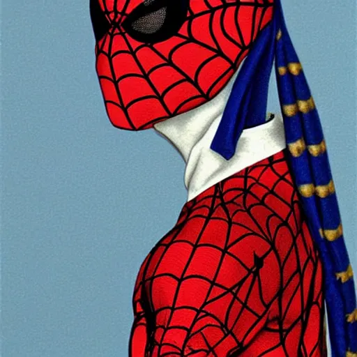 Image similar to Spiderman with a pearl earring by Vermeer