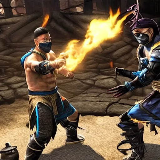 Image similar to mortal kombat scorpion fighting sub zero