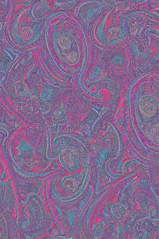 Prompt: beautiful digital matte pastel paisley pattern is an ornamental textile design using the boteh greg rutkowski artstation