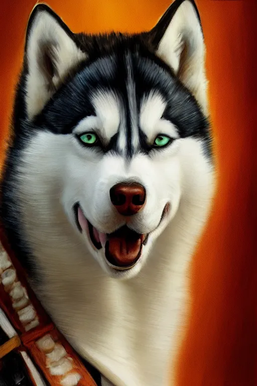 Prompt: a portrait painting of a husky in cowboy costume in the style of anime, western film, humanoid, personify, anthropomorphic, trending on artstation