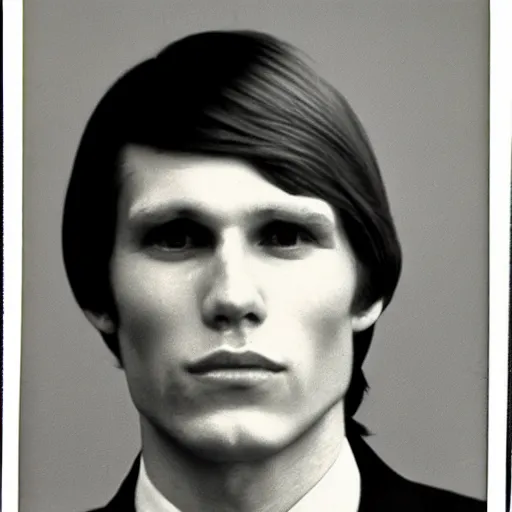 Image similar to A photograph portrait of Jerma985 with short-medium length hair a combover wearing early 1970s menswear in the early 1970s, taken in the early 1970s, grainy, taken on a 1970s Polaroid Camera, realistic, hyperrealistic, very realistic, highly detailed, very detailed, extremely detailed, detailed, digital art, trending on artstation, colorized photo