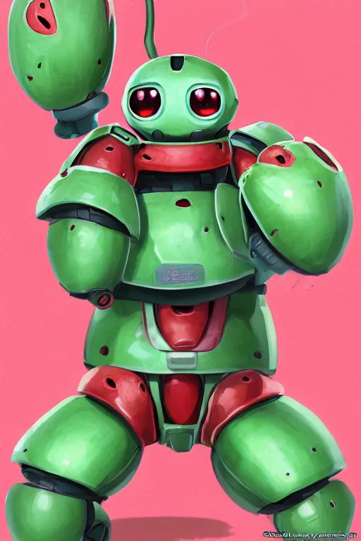 Prompt: cute anthropomorphic watermelon Tachikoma, Tachikoma made of watermelon, tiny, small, miniature Tachikoma, baby watermelon Robot, short, pale blue armor, cute and adorable, pretty, beautiful, DnD character art portrait, matte fantasy painting, cgsociety Artstation, by Jason Felix by Steve Argyle by Tyler Jacobson by Peter Mohrbacher, cinematic lighting