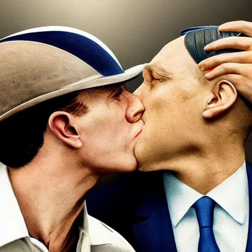 Image similar to benjamin netanyahu kissing tommy shelby, photorealistic, detailed