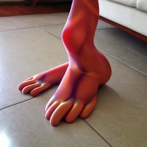 Image similar to hyper realistic oscar meyer weiner long toes