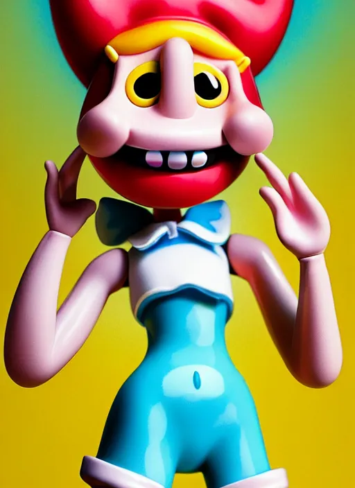 Prompt: a hyperrealistic lowbrow oil panting of a looney kawaii vocaloid figurine caricature with a big dumb goofy grin and pretty sparkling anime eyes featured on wallace and gromit by arthur szyk