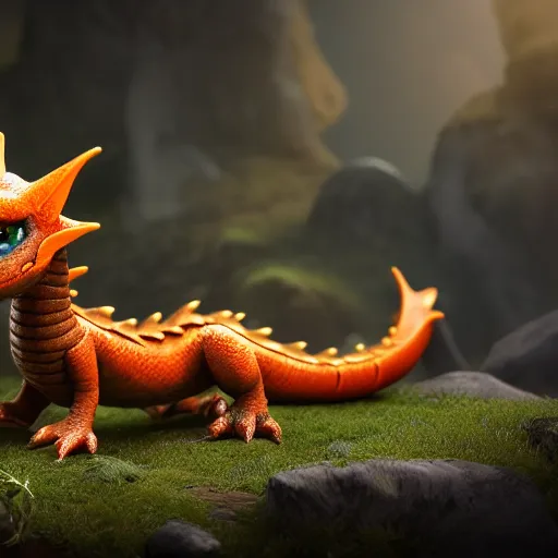 Image similar to cute baby dragon , fantasy, D&D, HDR, natural lighting , award winning photograph, 8k, octane render,