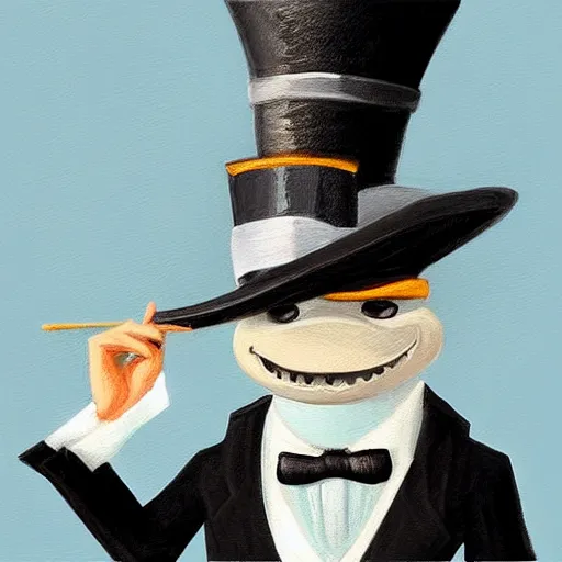 Image similar to “an anthropomorphic crocodile wearing a top hat and monocle, dapper, highly detailed, oil on canvas”