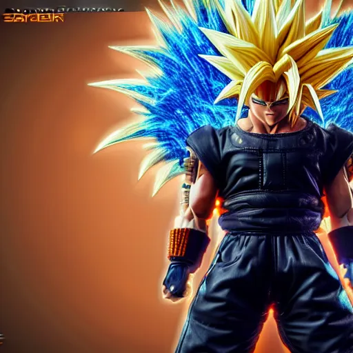 Image similar to Cyberpunk super saiyan Goku, unreal engine, octane render, intracite detail