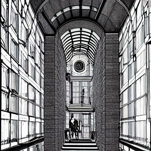 Image similar to a giant spider in a huge bright maze of many doorways and lots of stairs, many doorways, inside MC Escher architecture, artstation, Junji Ito, epic composition